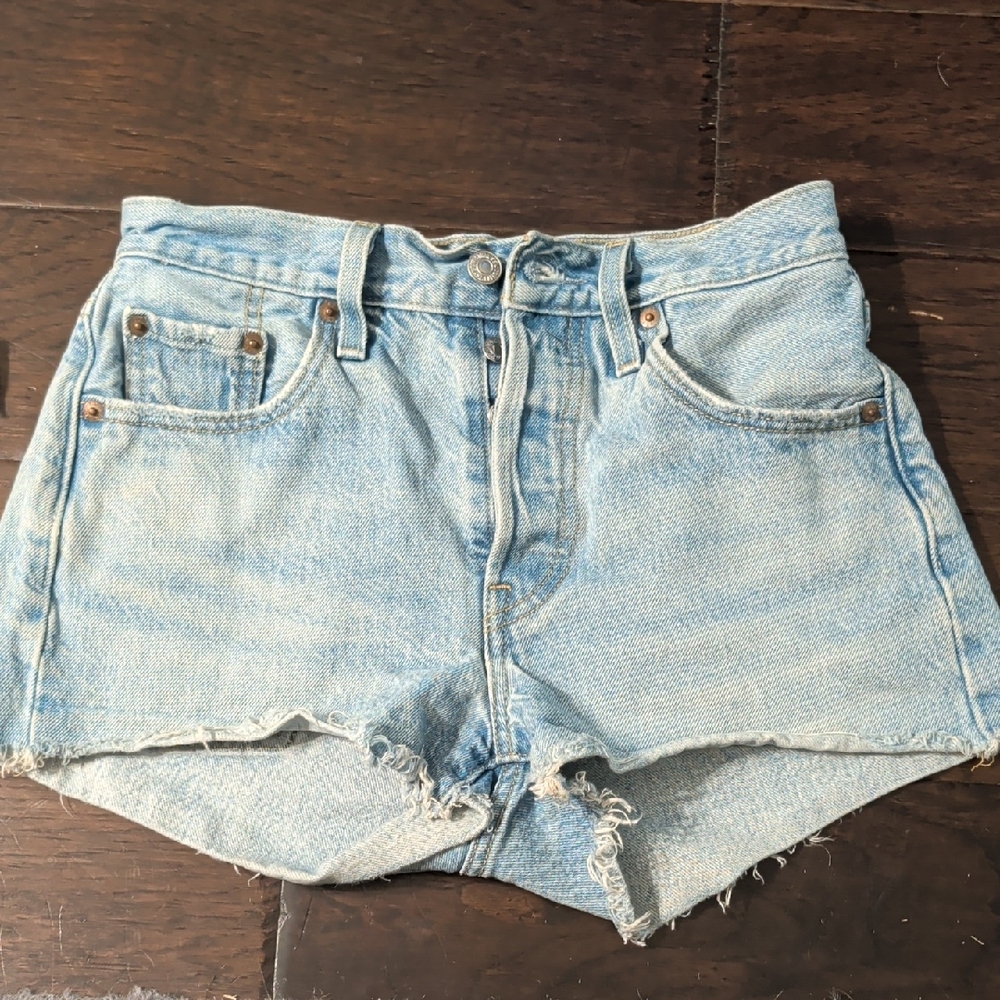 Levi's Distressed Light Blue Denim Shorts